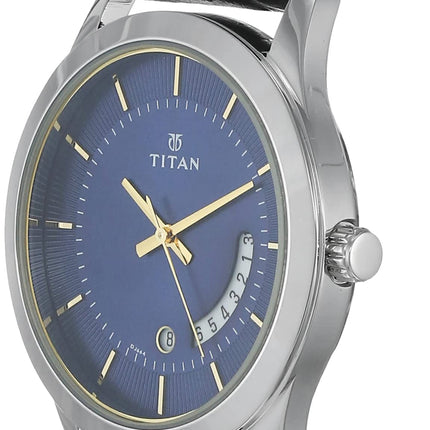 Titan Blue Dial Analog with Date Leather Strap watch for Men-NS1823SL01 