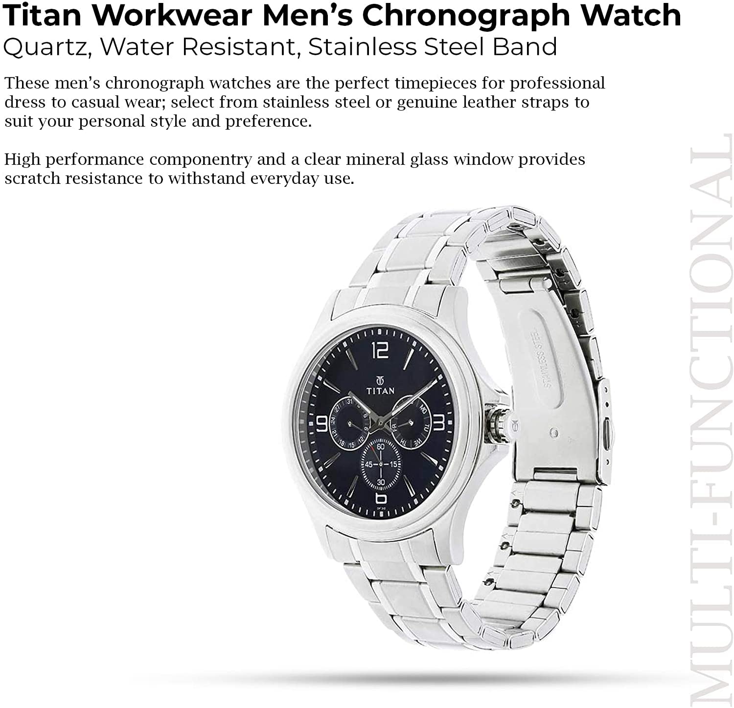 Titan Blue Dial Quartz Multifunction Stainless Steel Strap watch for Men-NS1698SM02 