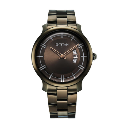 Titan Clasique Slim Quartz Analog with Date Green Dial Stainless Steel Strap Watch for Men/NT90170QM03 
