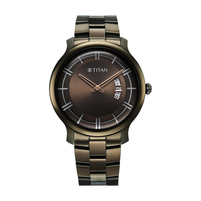 Titan Clasique Slim Quartz Analog with Date Green Dial Stainless Steel Strap Watch for Men/NT90170QM03 