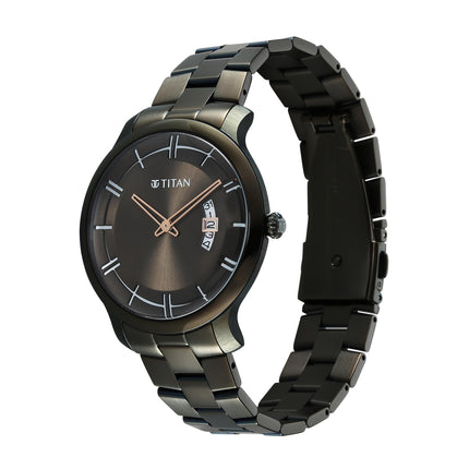 Titan Clasique Slim Quartz Analog with Date Green Dial Stainless Steel Strap Watch for Men/NT90170QM03 