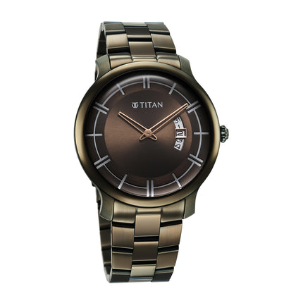 Titan Clasique Slim Quartz Analog with Date Green Dial Stainless Steel Strap Watch for Men/NT90170QM03 