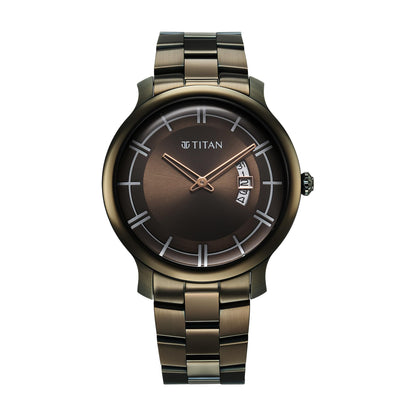 Titan Clasique Slim Quartz Analog with Date Green Dial Stainless Steel Strap Watch for Men/NT90170QM03 