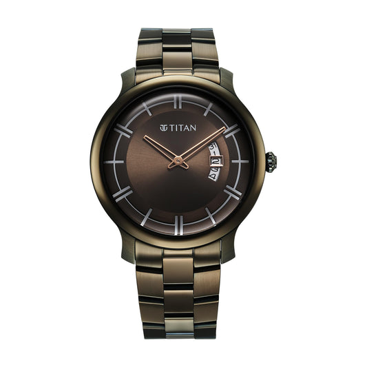 Titan Clasique Slim Quartz Analog with Date Green Dial Stainless Steel Strap Watch for Men/NT90170QM03 