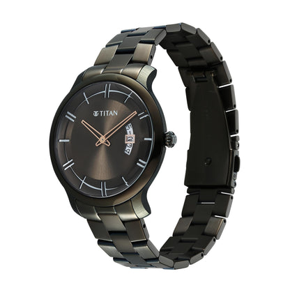 Titan Clasique Slim Quartz Analog with Date Green Dial Stainless Steel Strap Watch for Men/NT90170QM03 