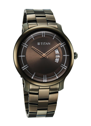 Titan Clasique Slim Quartz Analog with Date Green Dial Stainless Steel Strap Watch for Men/NT90170QM03 