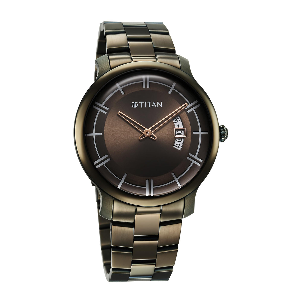 Titan Clasique Slim Quartz Analog with Date Green Dial Stainless Steel Strap Watch for Men/NT90170QM03 