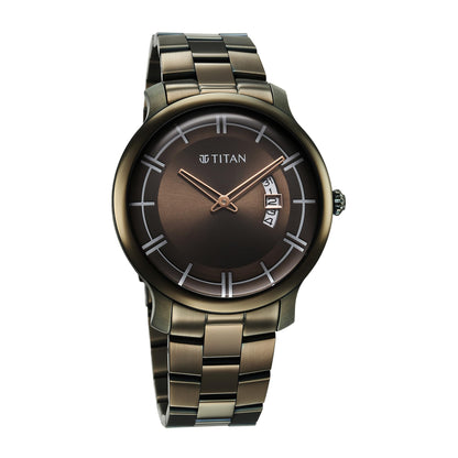 Titan Clasique Slim Quartz Analog with Date Green Dial Stainless Steel Strap Watch for Men/NT90170QM03 