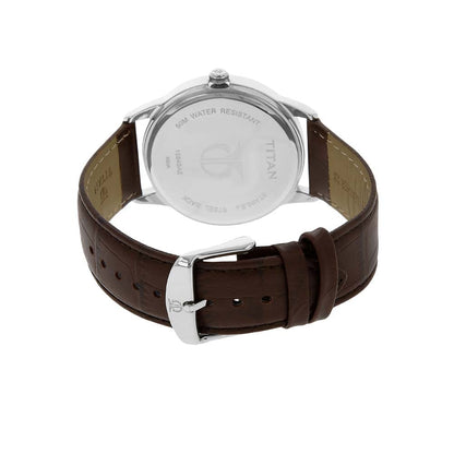Titan Classic Silver Dial Analog with Date Leather Strap watch for Men-NS1584SL03 