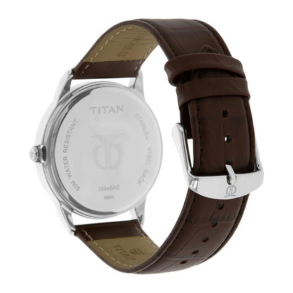 Titan Classic Silver Dial Analog with Date Leather Strap watch for Men-NS1584SL03 