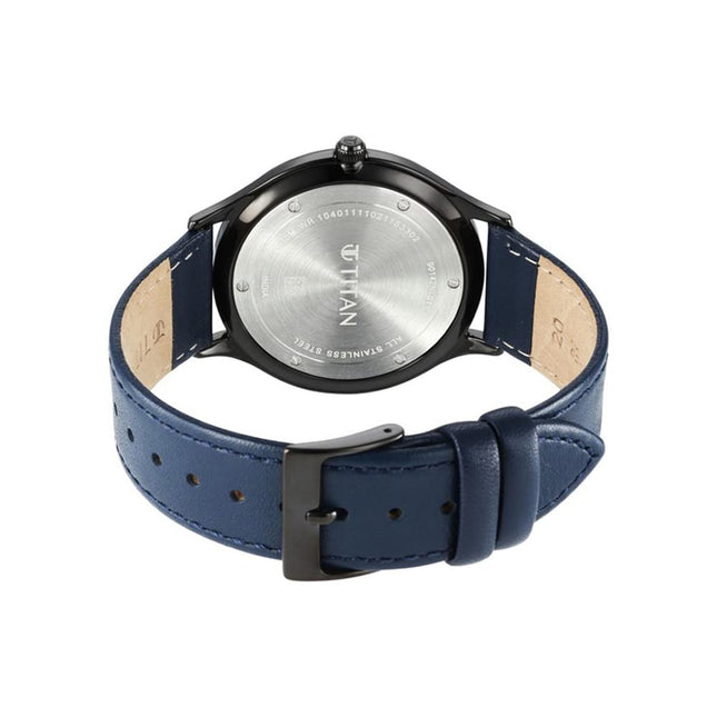 Titan Classique Slimline Blue Dial Analog with Date Leather Strap Watch for Men-NS90142NL01/NT90142NL01 