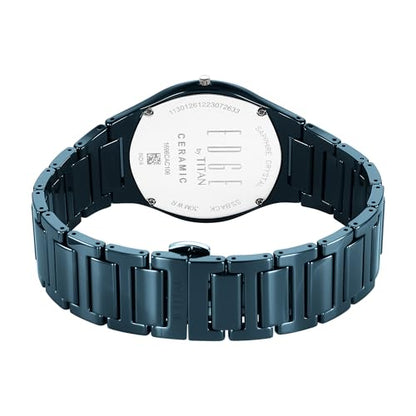Titan Edge Ceramic Dress Watch Diamonds Quartz Blue Dial Blue Strap For Men 