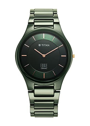 Titan Edge Ceramic Green Dial Analog Quartz Watch With Ceramic Strap For Men 