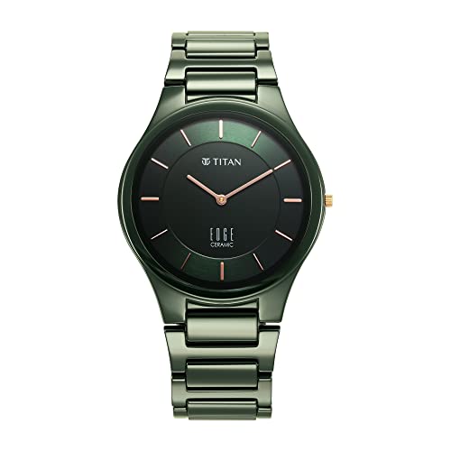 Titan Edge Ceramic Green Dial Analog Quartz Watch With Ceramic Strap For Men 