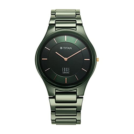Titan Edge Ceramic Green Dial Analog Quartz Watch With Ceramic Strap For Men 