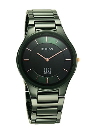 Titan Edge Ceramic Green Dial Analog Quartz Watch With Ceramic Strap For Men 