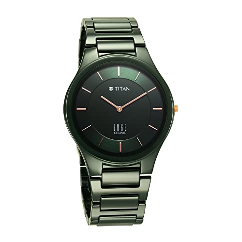 Titan Edge Ceramic Green Dial Analog Quartz Watch With Ceramic Strap For Men 