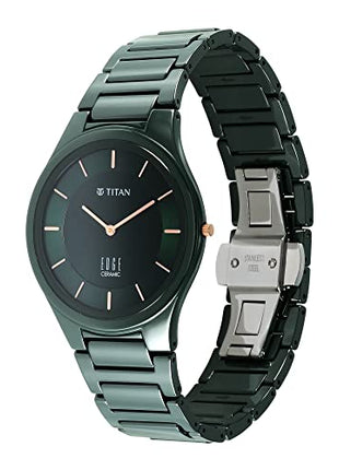 Titan Edge Ceramic Green Dial Analog Quartz Watch With Ceramic Strap For Men 
