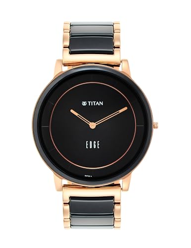 Titan Edge Fusion Quartz Analog Black Dial Mens Ceramic Steel Strap Watch 