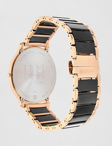 Titan Edge Fusion Quartz Analog Black Dial Mens Ceramic Steel Strap Watch 