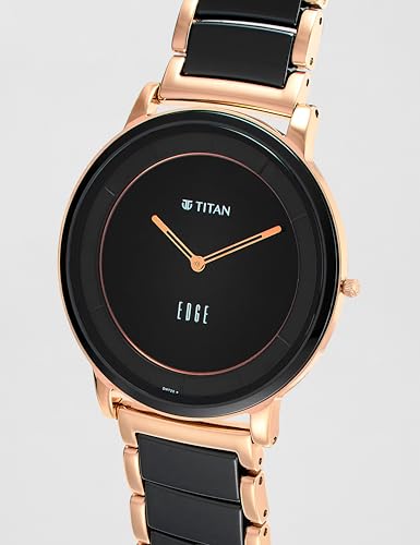 Titan Edge Fusion Quartz Analog Black Dial Mens Ceramic Steel Strap Watch 