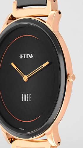 Titan Edge Fusion Quartz Analog Black Dial Mens Ceramic Steel Strap Watch 