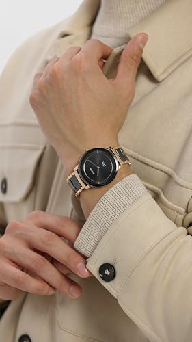 Titan Edge Fusion Quartz Analog Black Dial Mens Ceramic Steel Strap Watch 