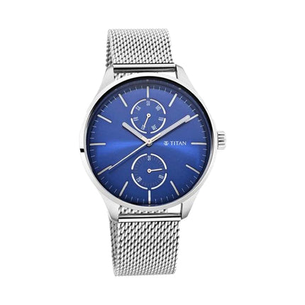 Titan Evoke Blue Dial Analog with Day and Date Stainless Steel Strap Watch for Men-NS1833SM01 
