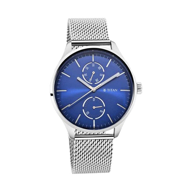Titan Evoke Blue Dial Analog with Day and Date Stainless Steel Strap Watch for Men-NS1833SM01 
