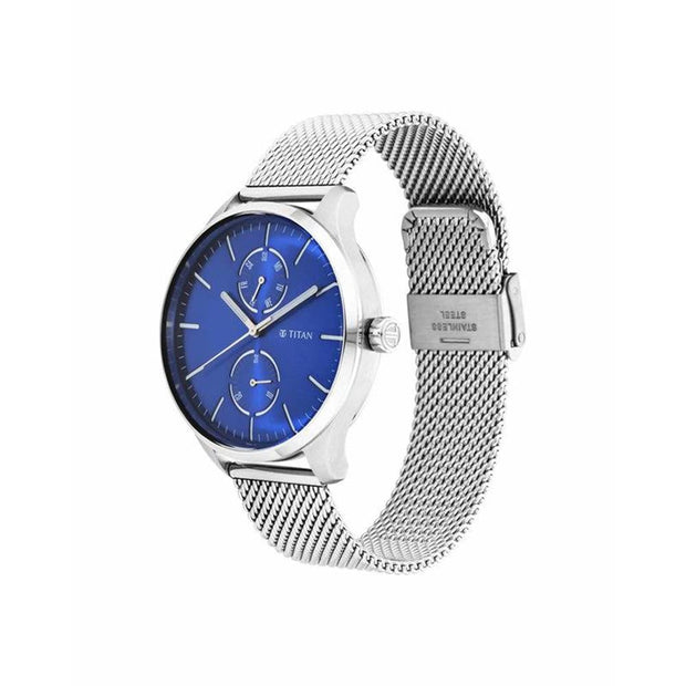 Titan Evoke Blue Dial Analog with Day and Date Stainless Steel Strap Watch for Men-NS1833SM01 