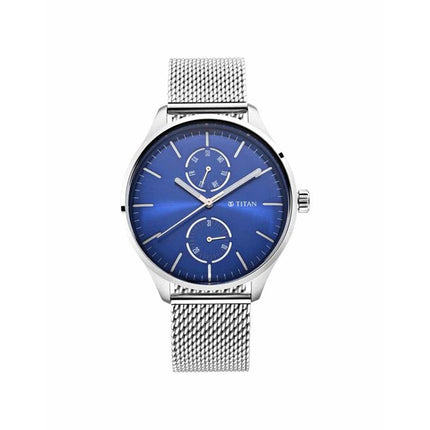 Titan Evoke Blue Dial Analog with Day and Date Stainless Steel Strap Watch for Men-NS1833SM01 