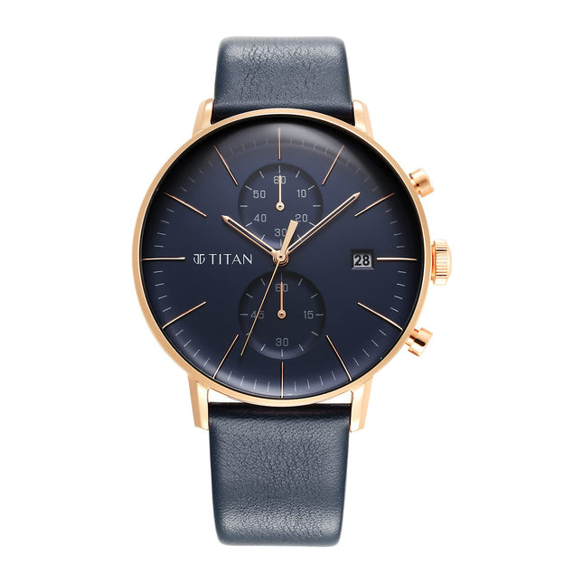 Titan Infinity Display Blue Dial Chronograph Leather Strap Watch for Men-NS90146WL01/NT90146WL01 
