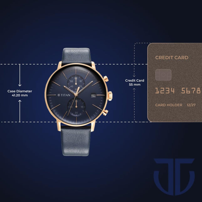 Titan Infinity Display Blue Dial Chronograph Leather Strap Watch for Men-NS90146WL01/NT90146WL01 
