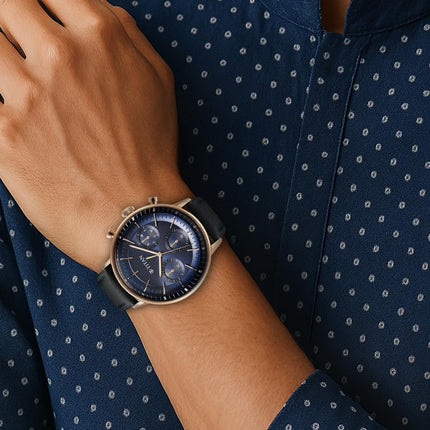 Titan Infinity Display Blue Dial Chronograph Leather Strap Watch for Men-NS90146WL01/NT90146WL01 
