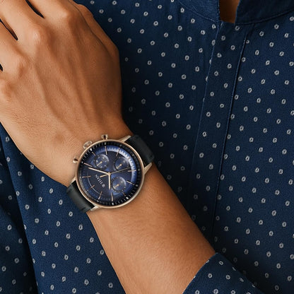 Titan Infinity Display Blue Dial Chronograph Leather Strap Watch for Men-NS90146WL01/NT90146WL01 