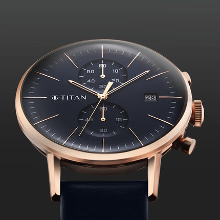 Titan Infinity Display Blue Dial Chronograph Leather Strap Watch for Men-NS90146WL01/NT90146WL01 