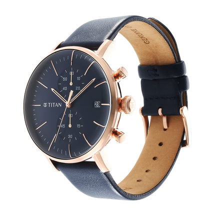 Titan Infinity Display Blue Dial Chronograph Leather Strap Watch for Men-NS90146WL01/NT90146WL01 