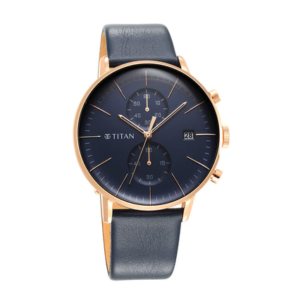 Titan Infinity Display Blue Dial Chronograph Leather Strap Watch for Men-NS90146WL01/NT90146WL01 