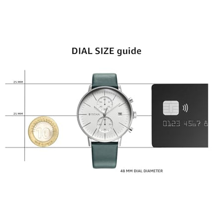 Titan Infinity Display Quartz Chronograph with Date Silver Dial Dark Teal Green Leather Strap Watch for Men - NT90146SL01 