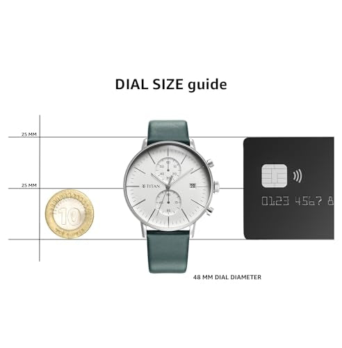 Titan Infinity Display Quartz Chronograph with Date Silver Dial Dark Teal Green Leather Strap Watch for Men - NT90146SL01 