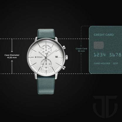 Titan Infinity Display Quartz Chronograph with Date Silver Dial Dark Teal Green Leather Strap Watch for Men - NT90146SL01 