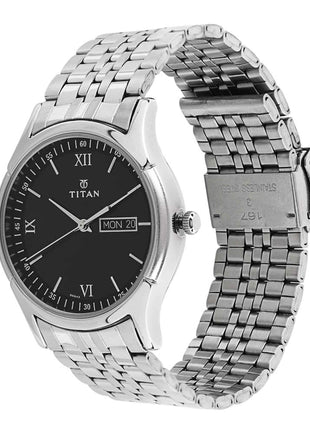 Titan Karishma Black Dial Analog with Day and Date Stainless Steel Strap watch for Men-NS1636SM01 