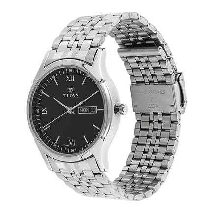 Titan Karishma Black Dial Analog with Day and Date Stainless Steel Strap watch for Men-NS1636SM01 