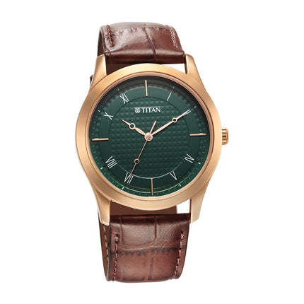 Titan Karishma Green Dial Analog Leather Strap Watch for Men-NS1823WL02 