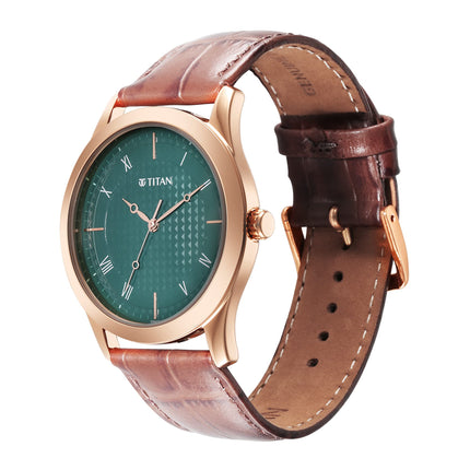 Titan Karishma Green Dial Analog Leather Strap Watch for Men-NS1823WL02 
