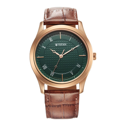 Titan Karishma Green Dial Analog Leather Strap Watch for Men-NS1823WL02 