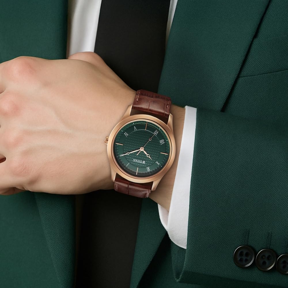 Titan Karishma Green Dial Analog Leather Strap Watch for Men-NS1823WL02/NT1823WL02 