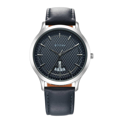 Titan Karishma Quartz Analog Blue Dial Leather Strap Watch for Men-1825SL14/NT1825SL14 