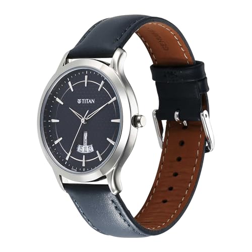 Titan Karishma Quartz Analog Blue Dial Leather Strap Watch for Men-1825SL14/NT1825SL14 