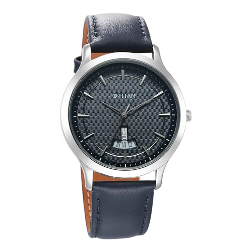 Titan Karishma Quartz Analog Blue Dial Leather Strap Watch for Men-1825SL14/NT1825SL14 